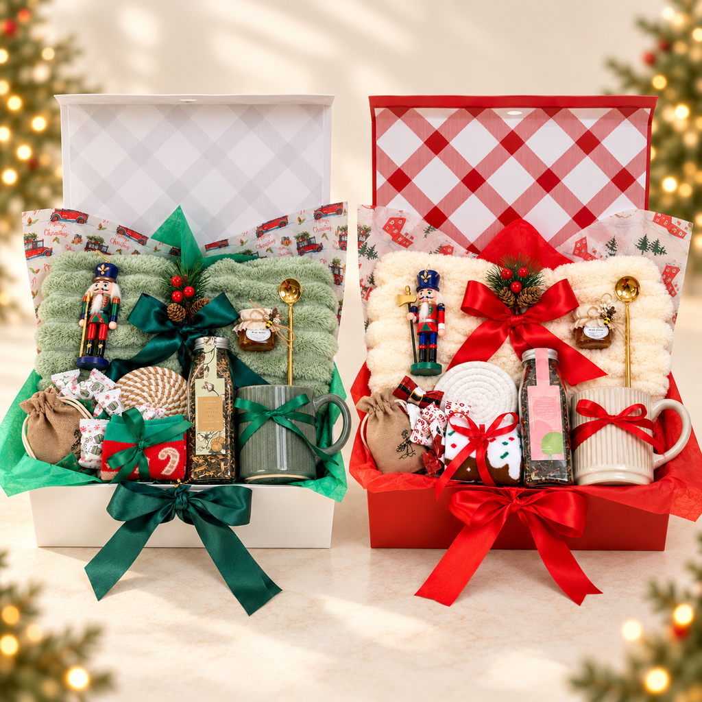Christmas Tea Hour Gift Box | Cozy Blanket, Mug & Honey