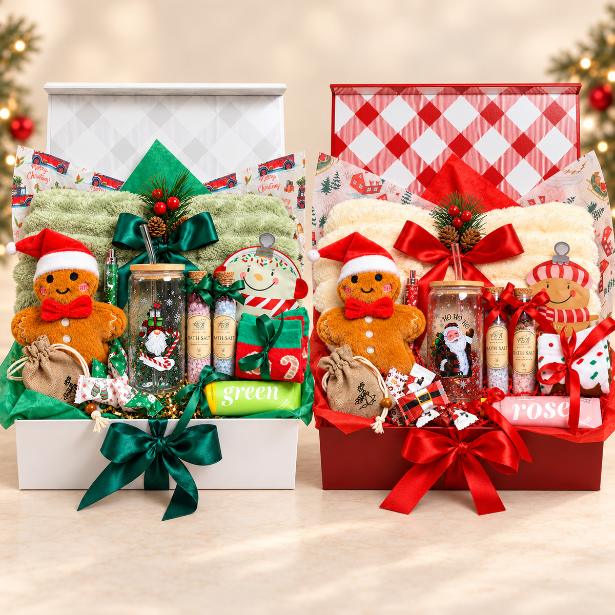 Sage & Scarlet Christmas Gift Box | Blanket, Glass Cup & Self Care