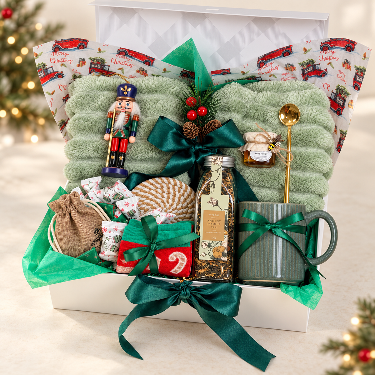 Christmas Tea Hour Gift Box | Cozy Blanket, Mug & Honey
