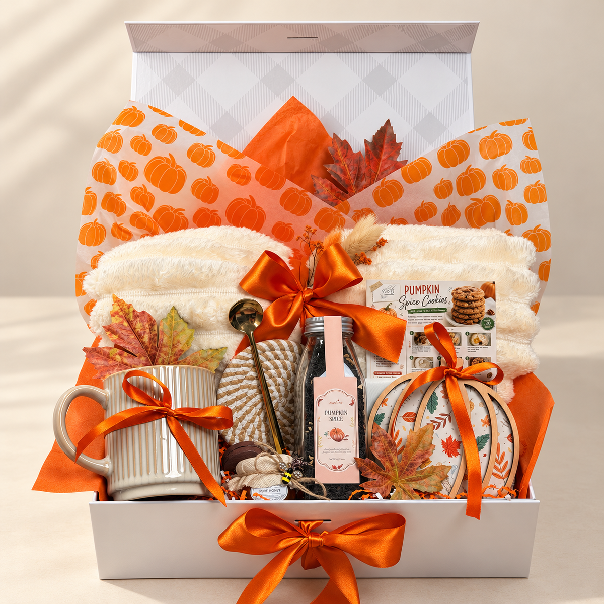 Harvest Comfort Gift Box | Pumpkin Spice Tea, Cozy Blanket & Mug
