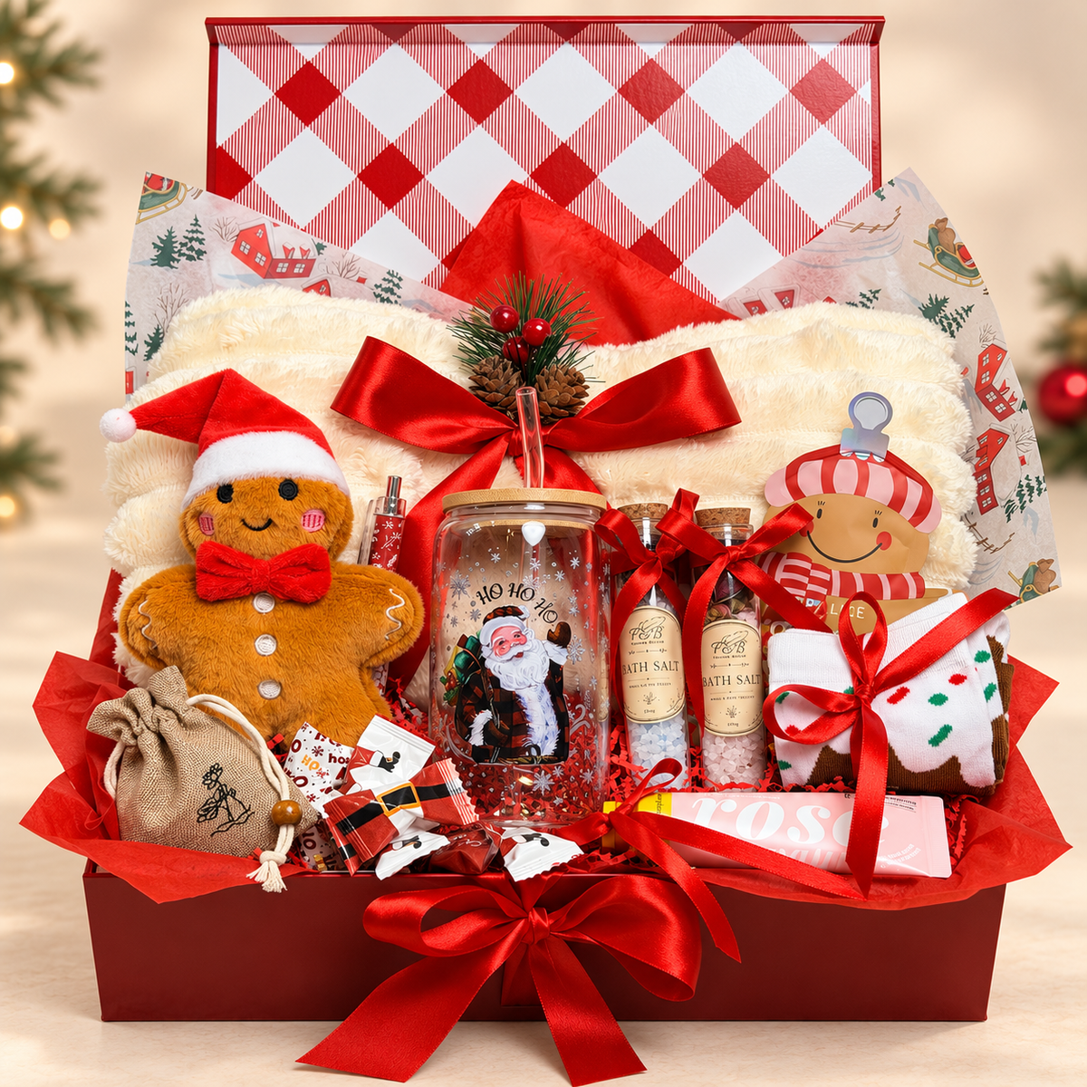 Sage & Scarlet Christmas Gift Box | Blanket, Glass Cup & Self Care