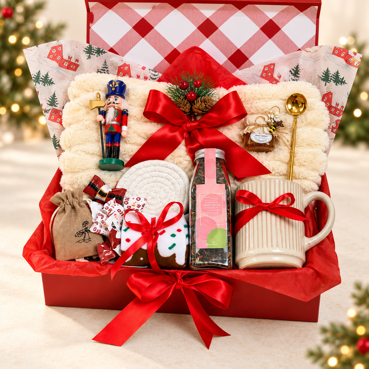 Christmas Tea Hour Gift Box | Cozy Blanket, Mug & Honey