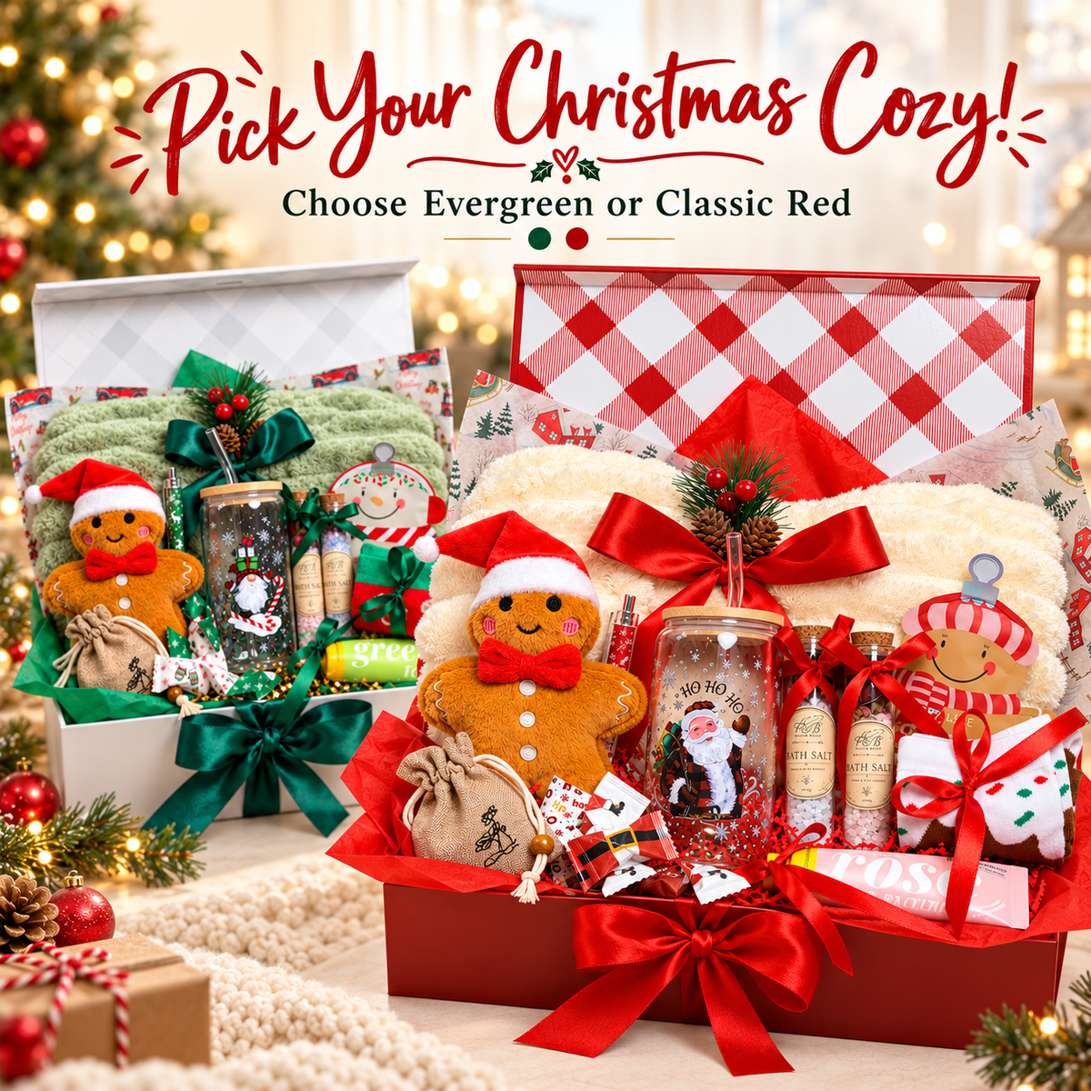 Sage & Scarlet Christmas Gift Box | Blanket, Glass Cup & Self Care